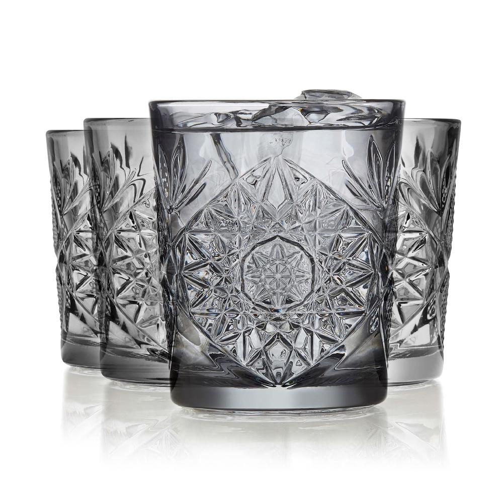libbey Libbey Hobstar Double Old Fashioned Glasses 12 ounce Smoke Set of 4