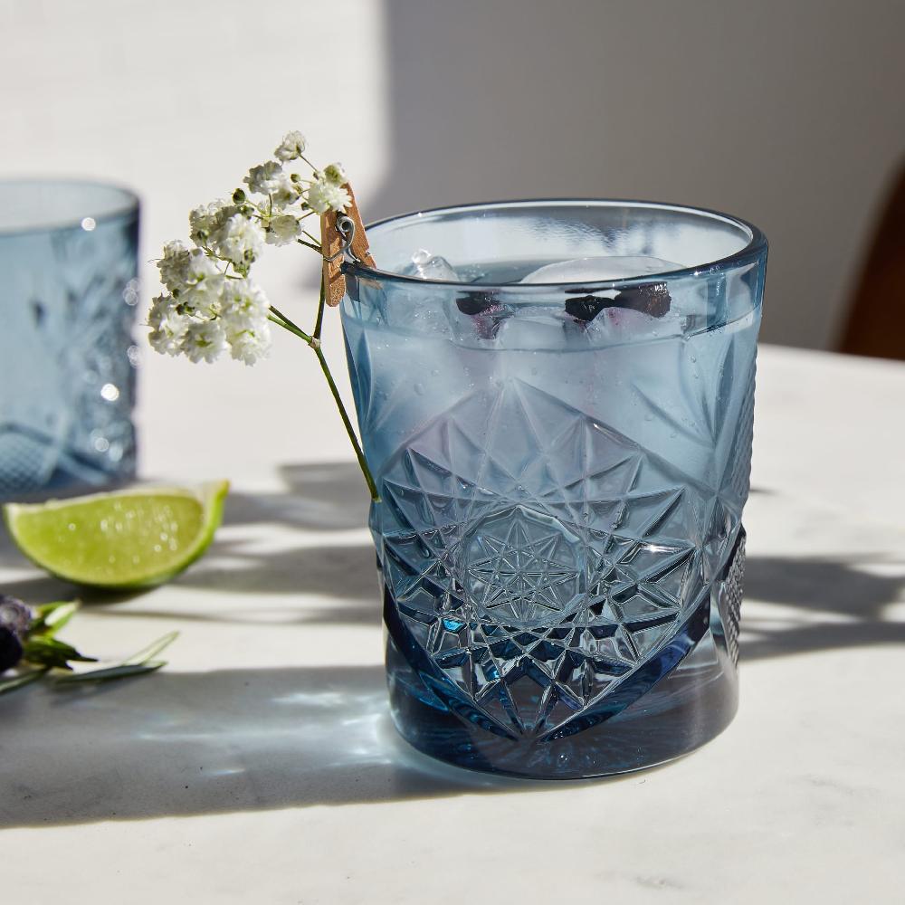 Libbey Libbey Hobstar Double Old Fashioned Glasses 12 Ounce Blue Set Of 4