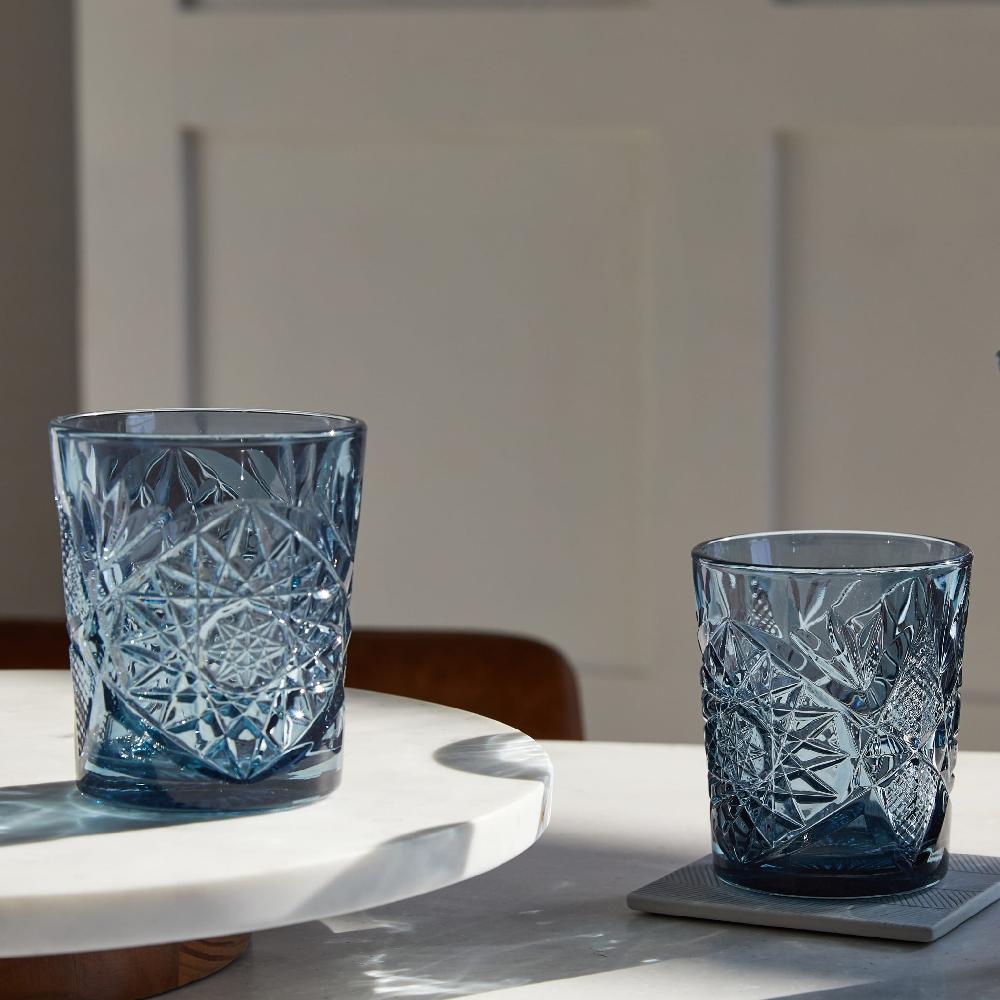 Libbey Libbey Hobstar Double Old Fashioned Glasses 12 Ounce Blue Set Of 4