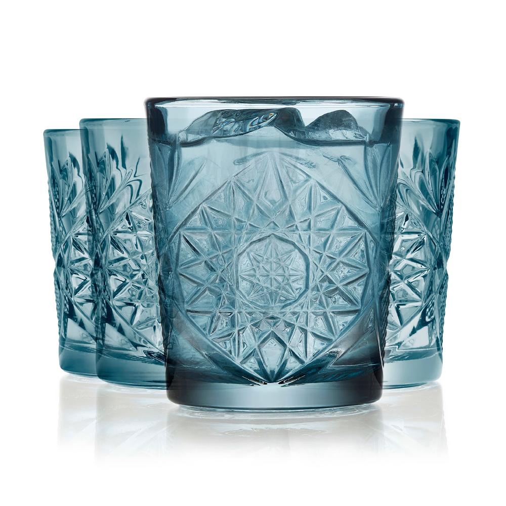 libbey Libbey Hobstar Double Old Fashioned Glasses 12 ounce Blue Set of 4