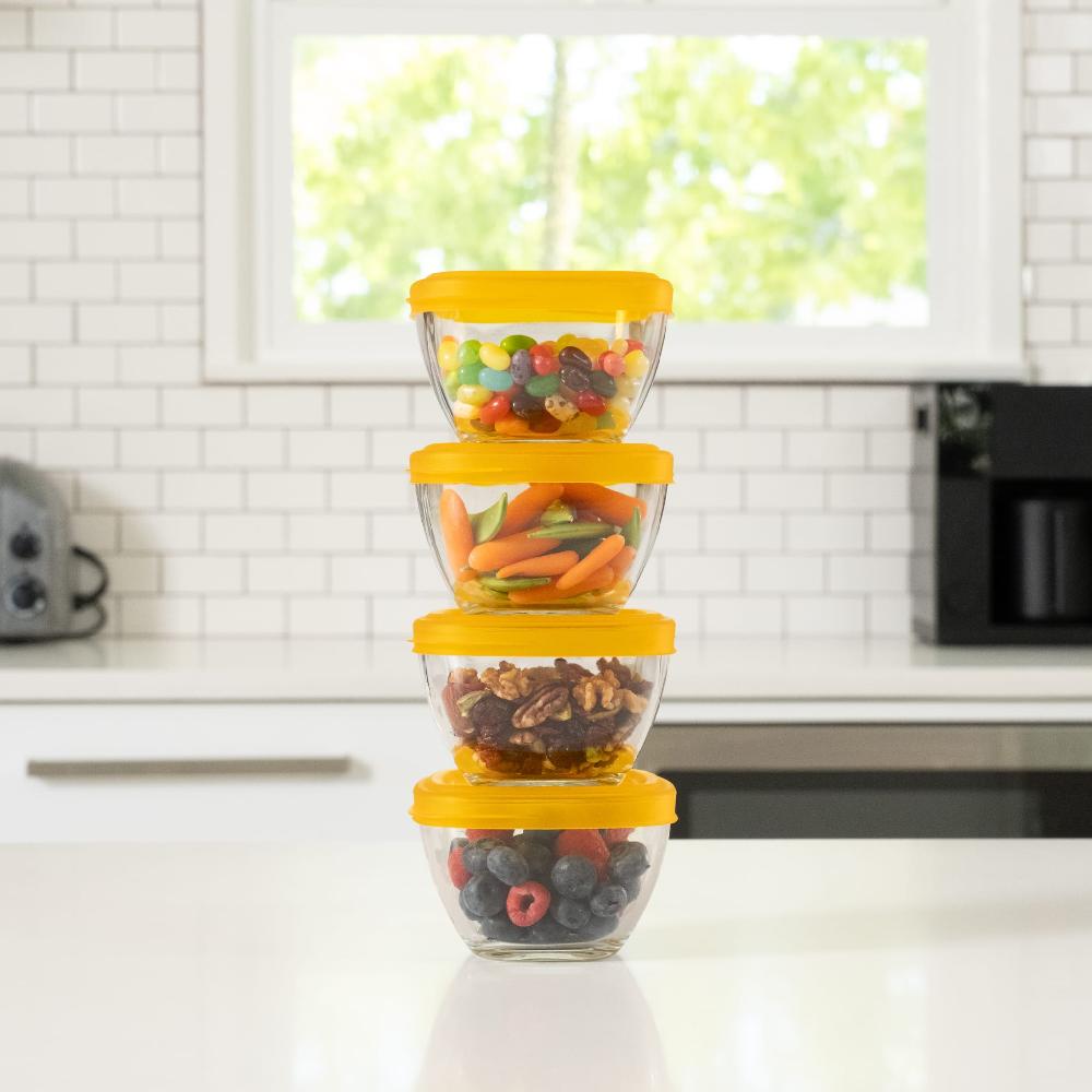 Libbey Libbey Serve It 16 Piece 2 Cup Glass Storage Bowl Container Set With Yellow Plastic Lids