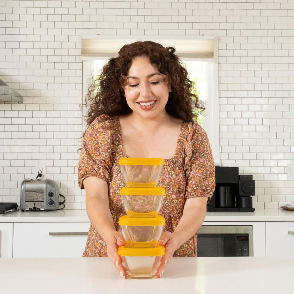 Libbey Libbey Serve It 16 Piece 2 Cup Glass Storage Bowl Container Set With Yellow Plastic Lids