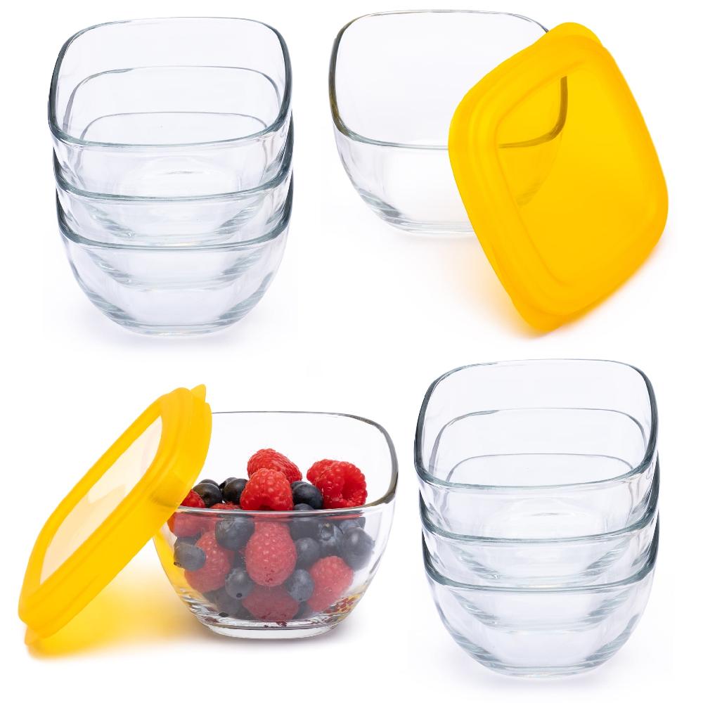libbey Libbey Serve It 16 Piece 2 Cup Glass Storage Bowl Container Set with Yellow Plastic Lids
