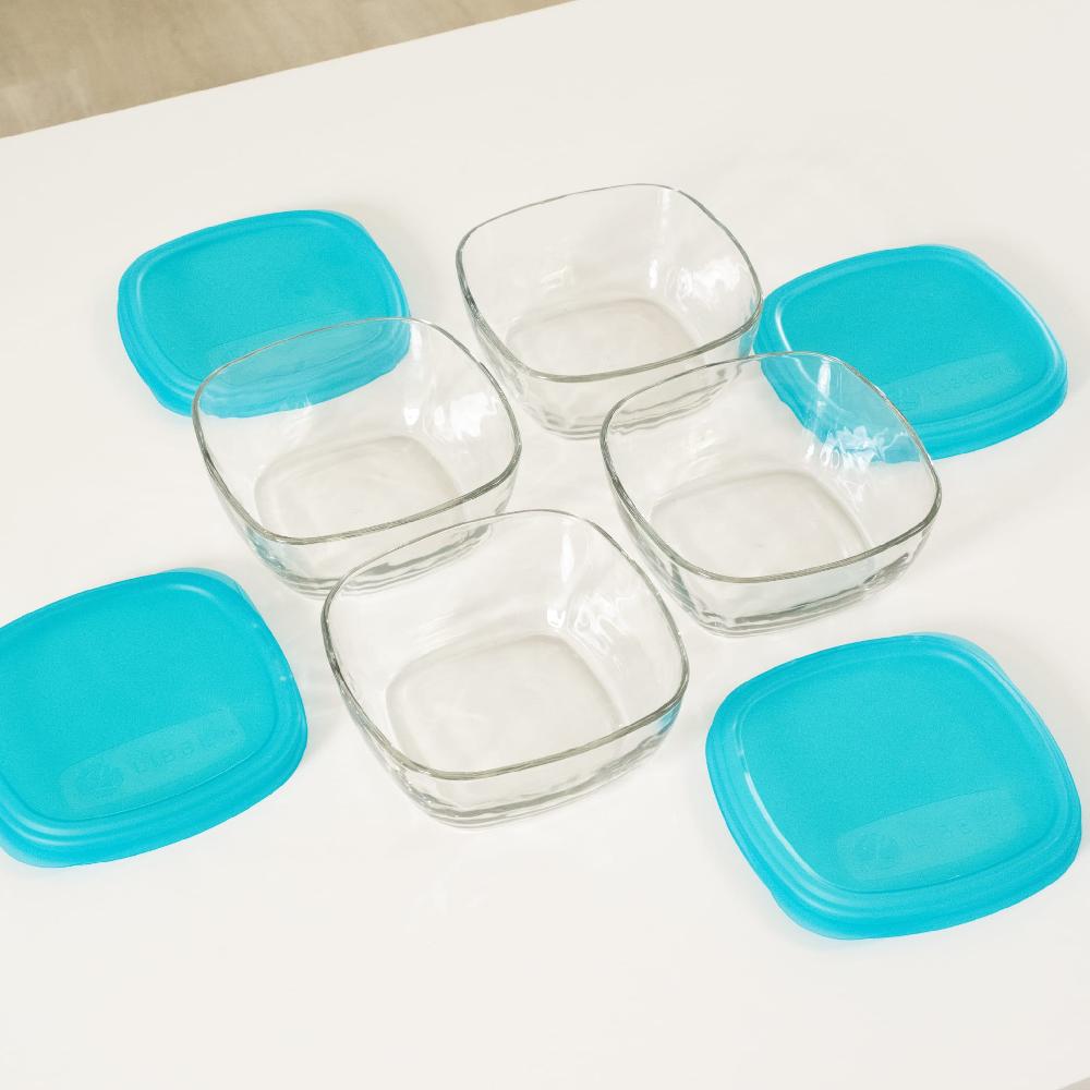 Libbey Libbey Serve It 8 Piece Glass Storage Bowl Set With 6 Cup Containers And Blue Plastic Lids