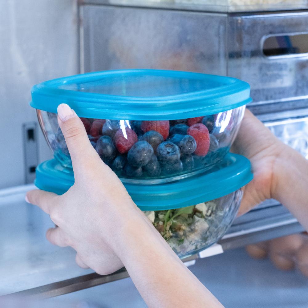 Libbey Libbey Serve It 8 Piece Glass Storage Bowl Set With 6 Cup Containers And Blue Plastic Lids