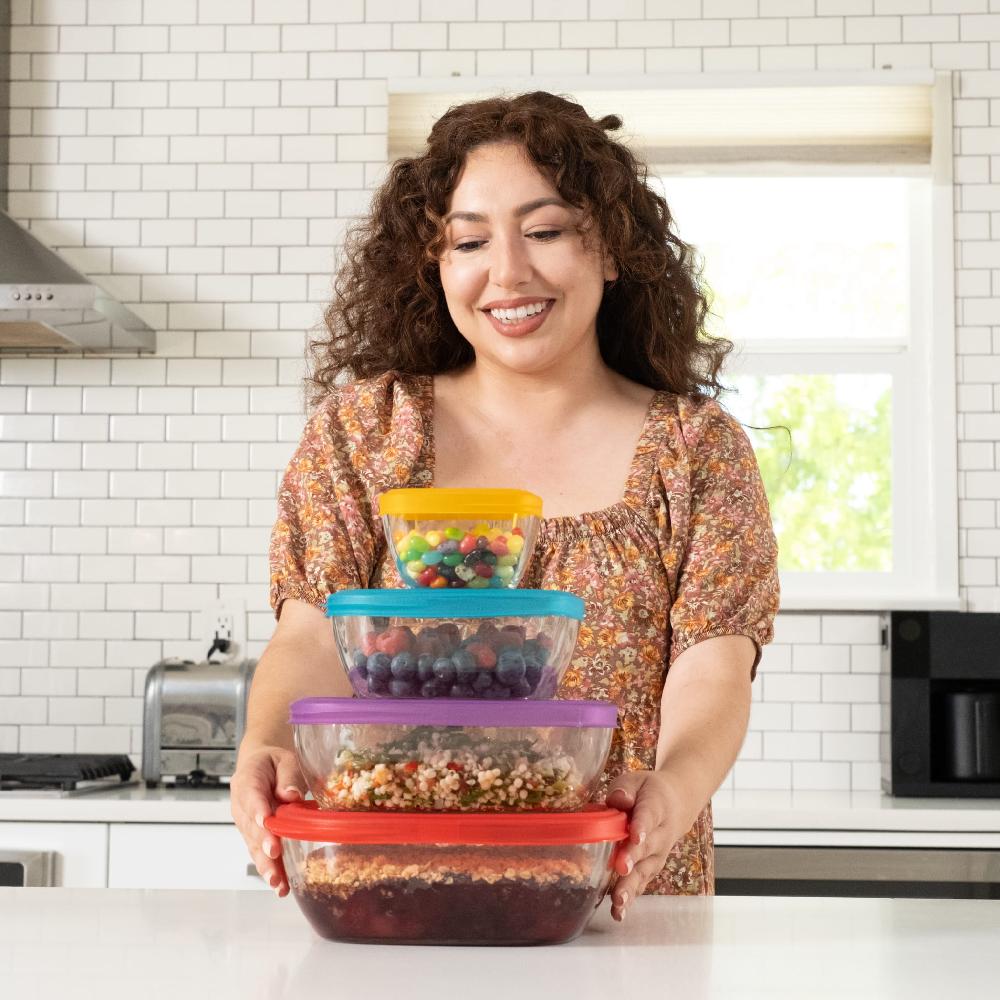 Libbey Libbey Serve It 8 Piece Glass Storage Container Set With 2 Cup 6 Cup 8 Cup And 12.5 Cup Bowls And Multi Color Lids