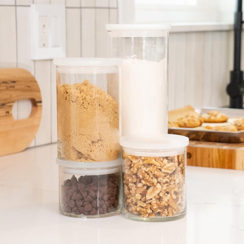 Libbey Libbey Stacking Cylinder 4 Piece Assorted Glass Jar Set With Lids