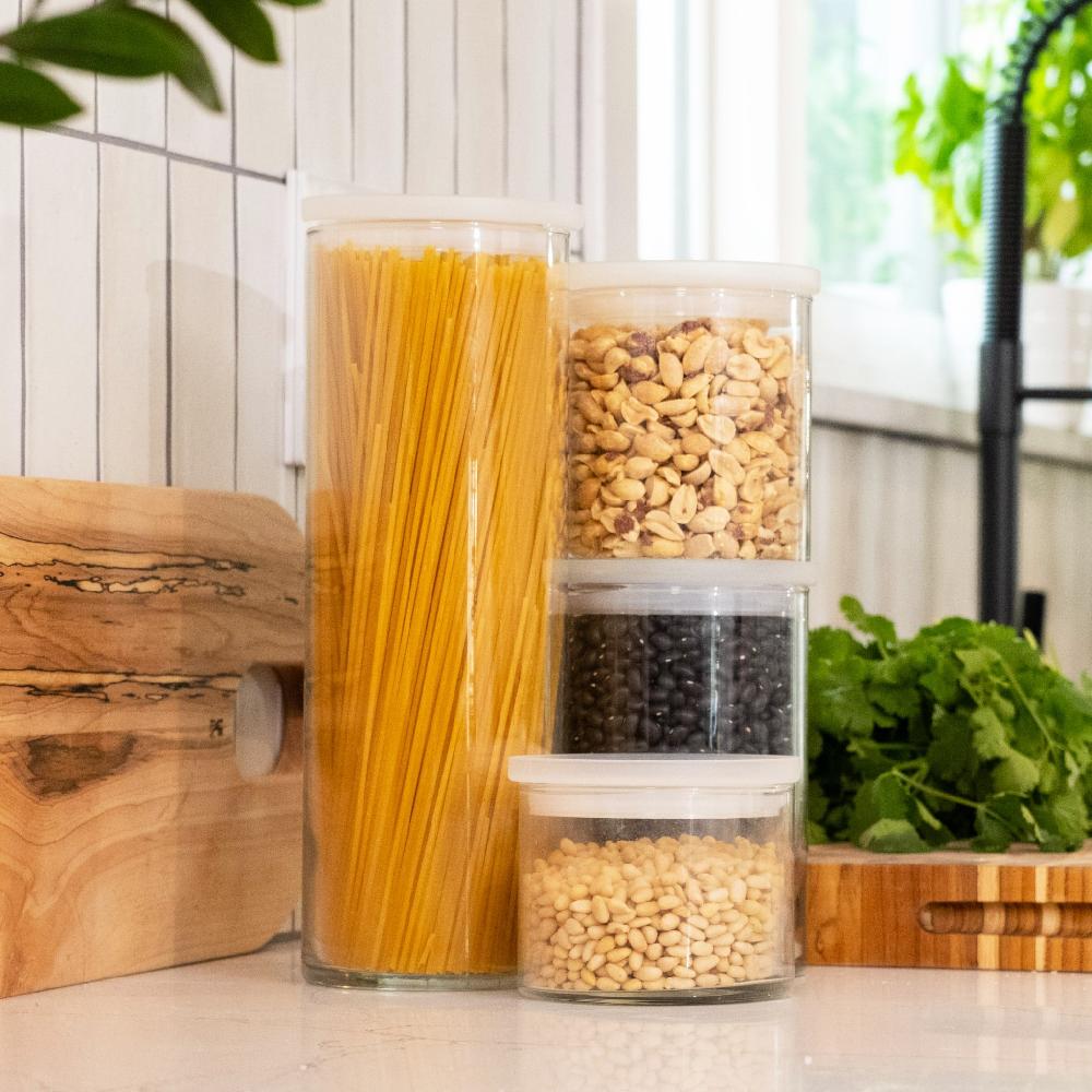 Libbey Libbey Stacking Cylinder 4 Piece Assorted Glass Jar Set With Lids