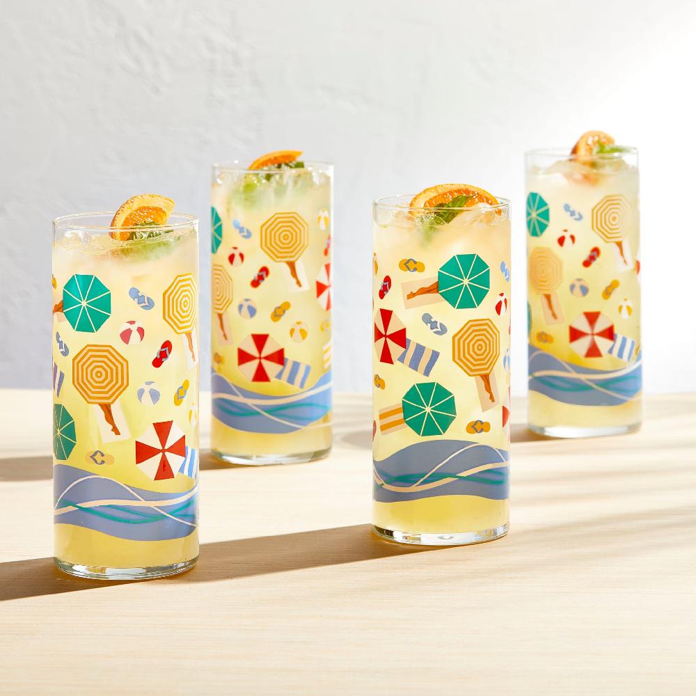 Libbey Libbey Vintage Beach Scene Cooler Glasses 16 Ounce Set Of 4