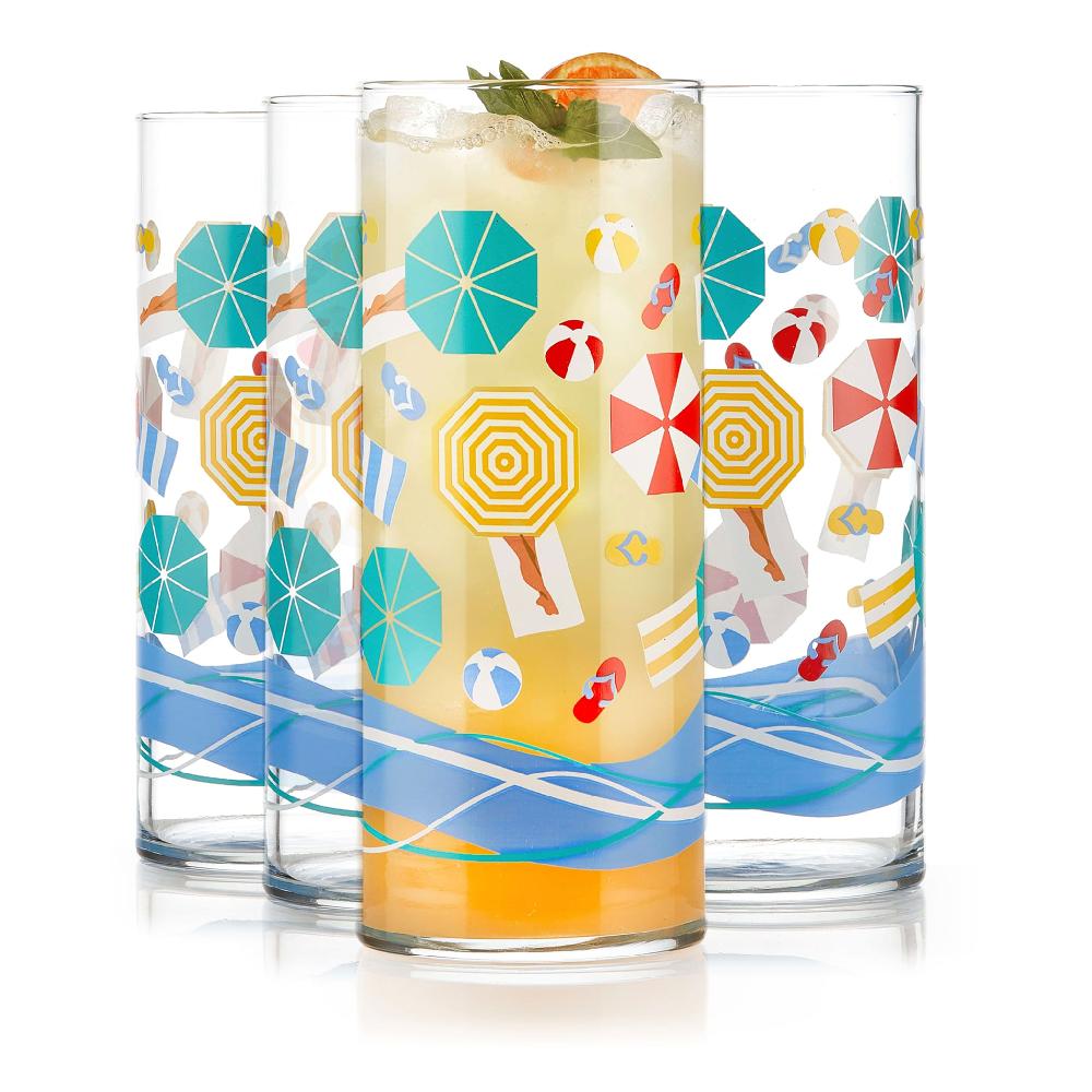 libbey Libbey Vintage Beach Scene Cooler Glasses 16 ounce Set of 4
