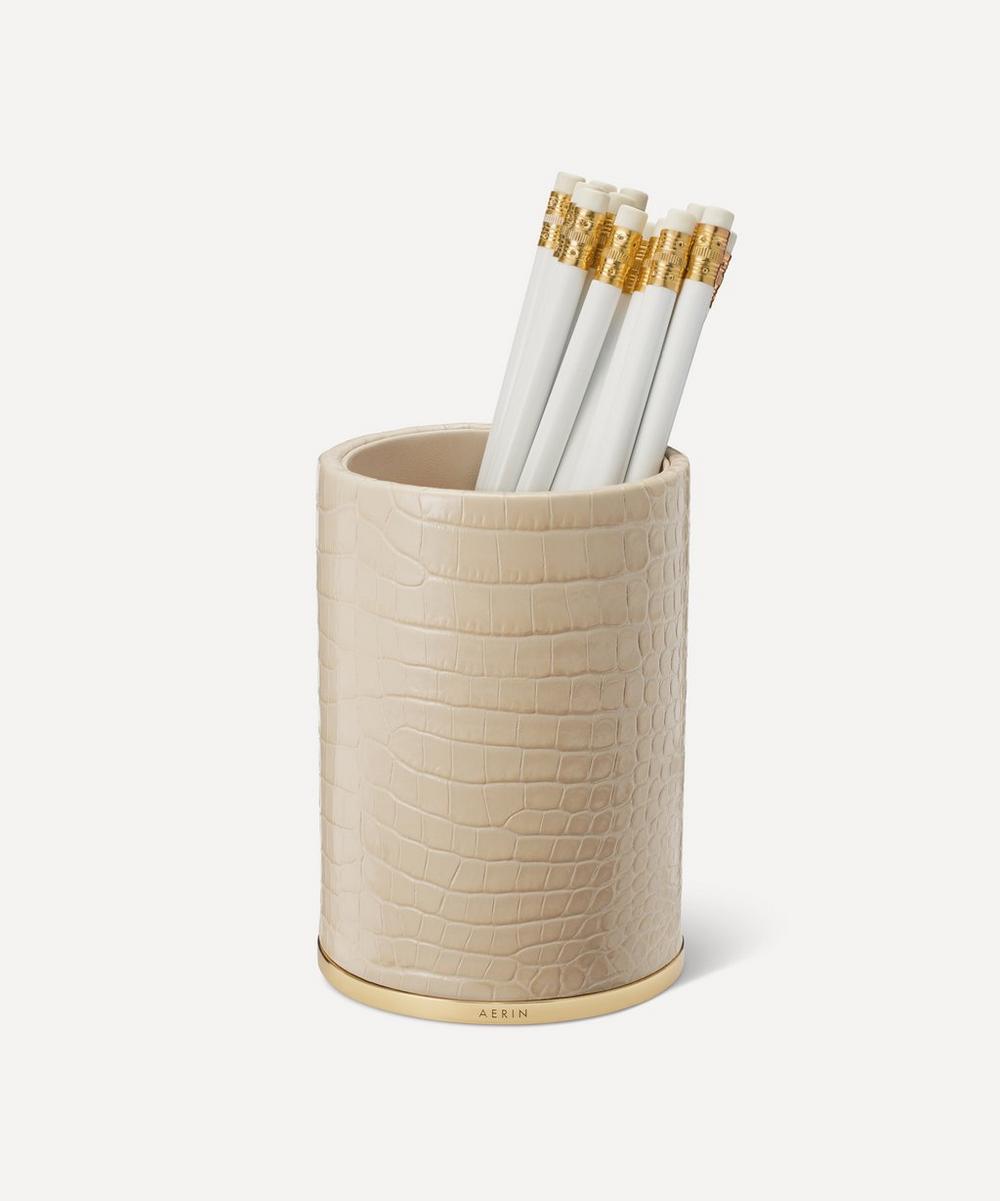 liberty london AERIN Classic Croc-Embossed Leather Pencil Cup