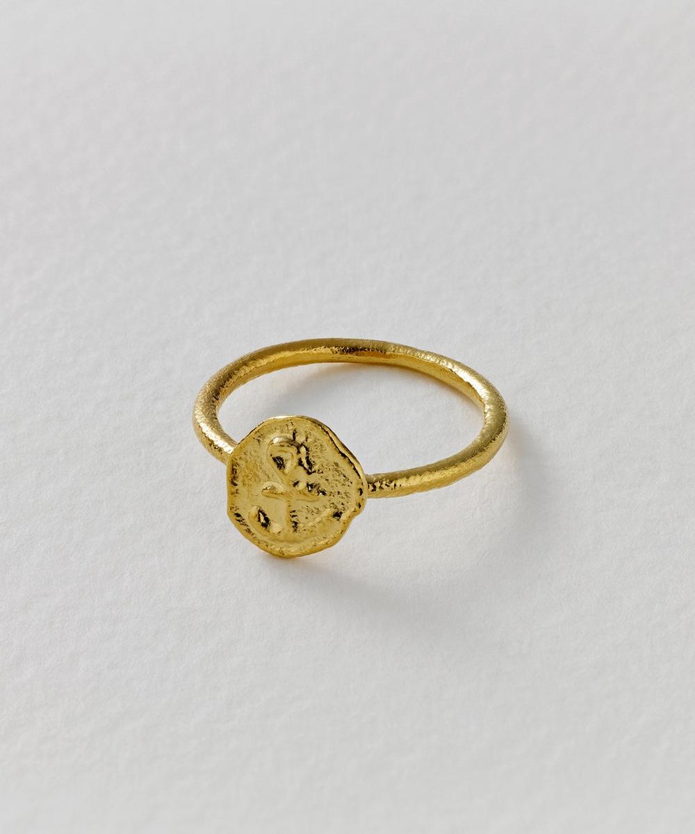 Liberty London Alex Monroe 22ct Gold-Plated Mudlarked Anchor Token Stacker Ring