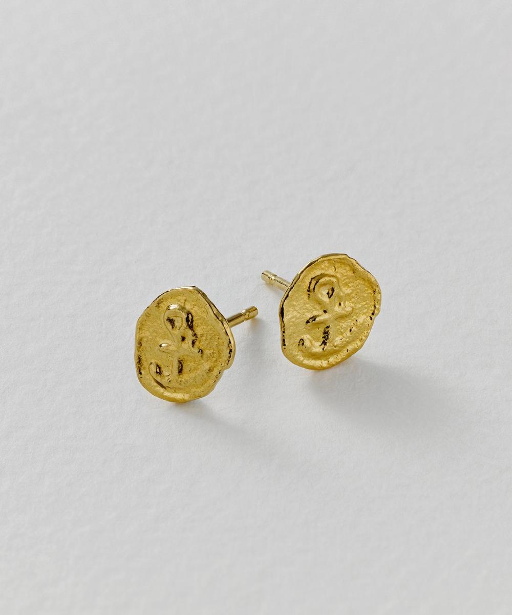 Liberty London Alex Monroe 22ct Gold-Plated Mudlarked Anchor Token Stud Earrings