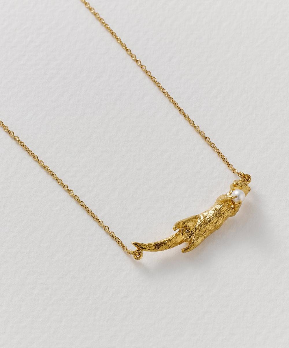Liberty London Alex Monroe 22ct Gold-Plated Otter & Pearl Inline Necklace