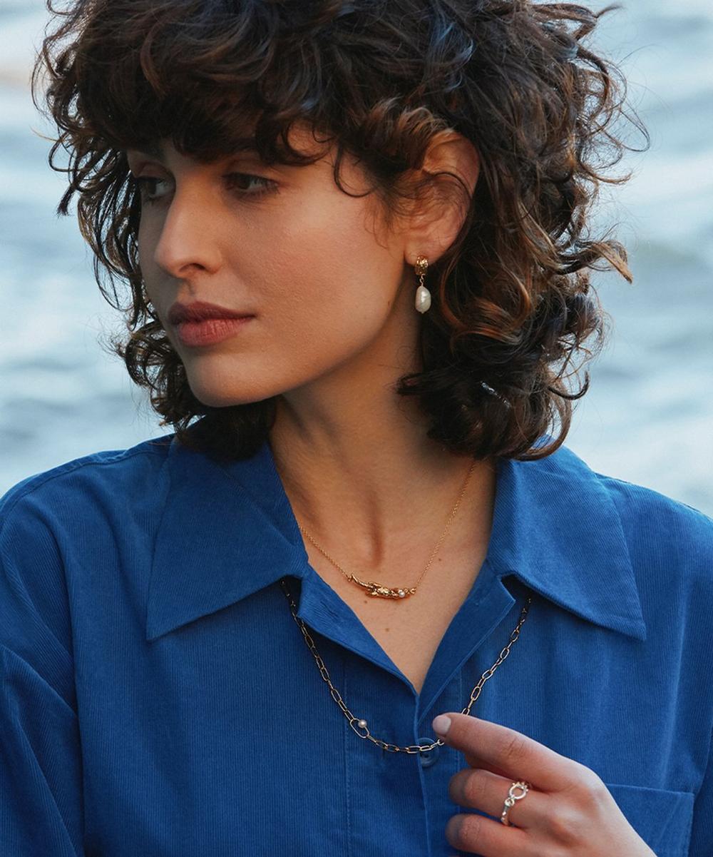 liberty london Alex Monroe 22ct Gold-Plated Otter & Pearl Inline Necklace