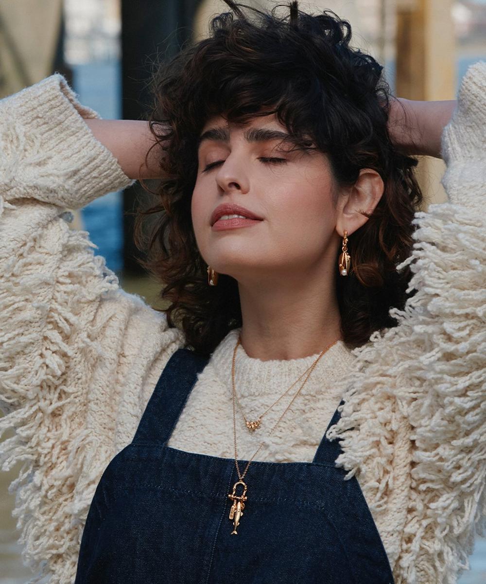 liberty london Alex Monroe 22ct Gold-Plated Statement Mussel & Pearl Drop Earrings