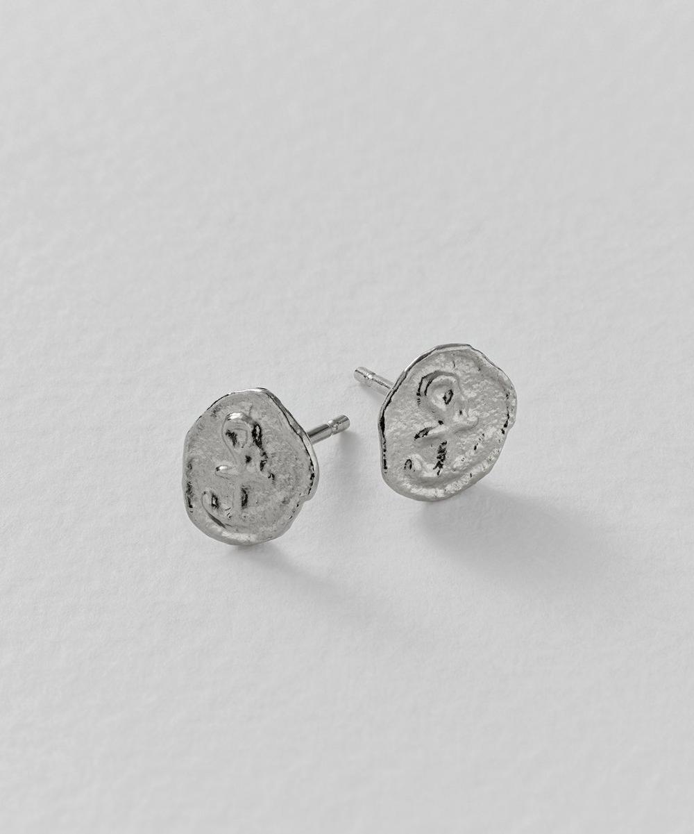 Liberty London Alex Monroe Sterling Silver Mudlarked Anchor Token Stud Earrings