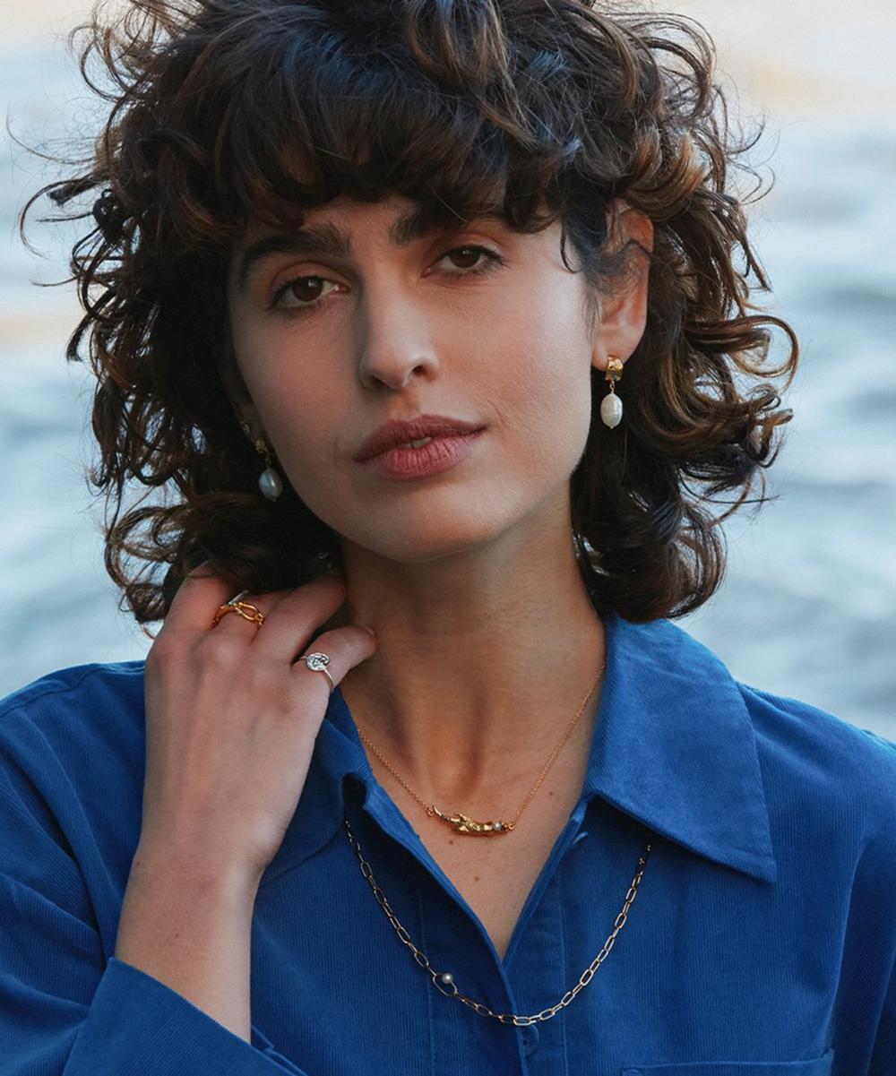 liberty london Alex Monroe Sterling Silver Mudlarked Anchor Token Stacker Ring