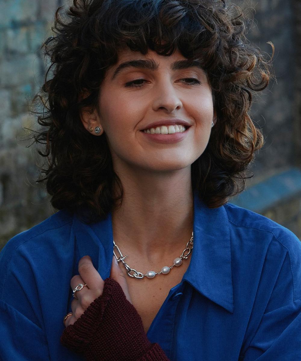 liberty london Alex Monroe Sterling Silver Mudlarked Anchor Token Stud Earrings