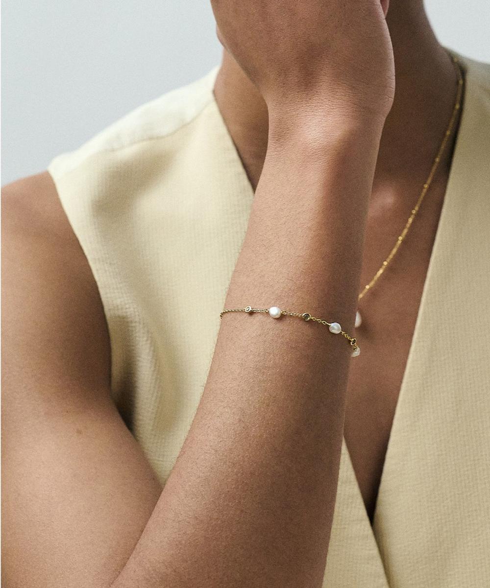 liberty london Astley Clarke 18ct Gold-Plated Vermeil Silver Pearl and Sapphire Station Bracelet