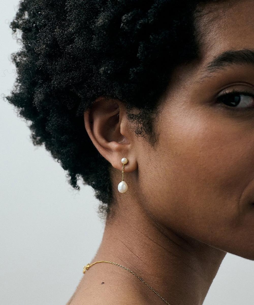 liberty london Astley Clarke 18ct Gold-Plated Vermeil Silver Pearl Chain Stud Earrings