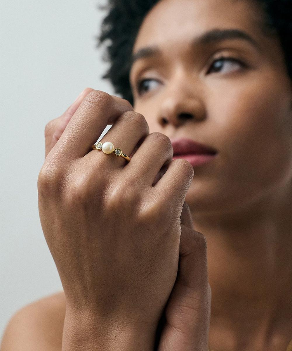 liberty london Astley Clarke 18ct Gold-Plated Vermeil Silver Pearl and Sapphire Ring
