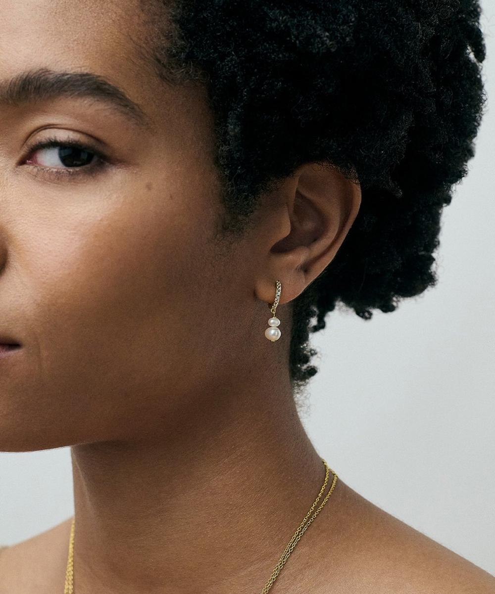 liberty london Astley Clarke 18ct Gold-Plated Vermeil Silver Pearl and Sapphire Huggie Hoop Earrings