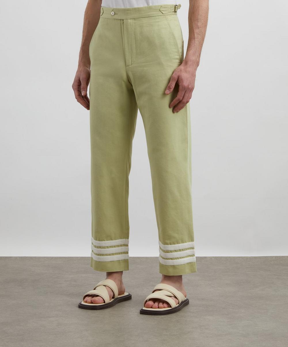 Liberty London Bode Green-Cream Tri-Stripe Trousers