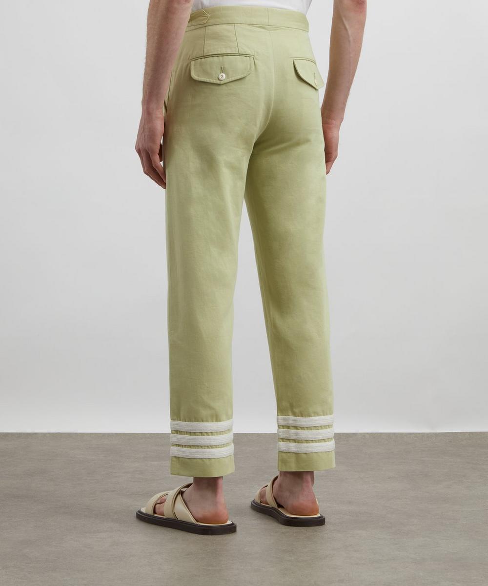 Liberty London Bode Green-Cream Tri-Stripe Trousers