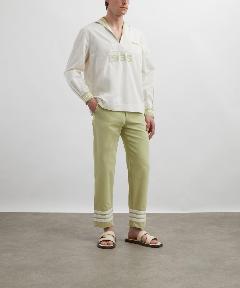 liberty london Bode Green-Cream Tri-Stripe Trousers