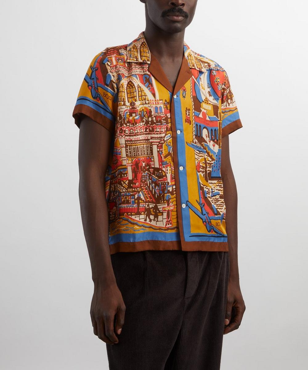Liberty London Bode Manhattan Island Silk Short-Sleeve Shirt