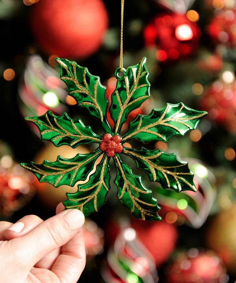 Liberty London Christmas Green Leaf With Jewel Ornament