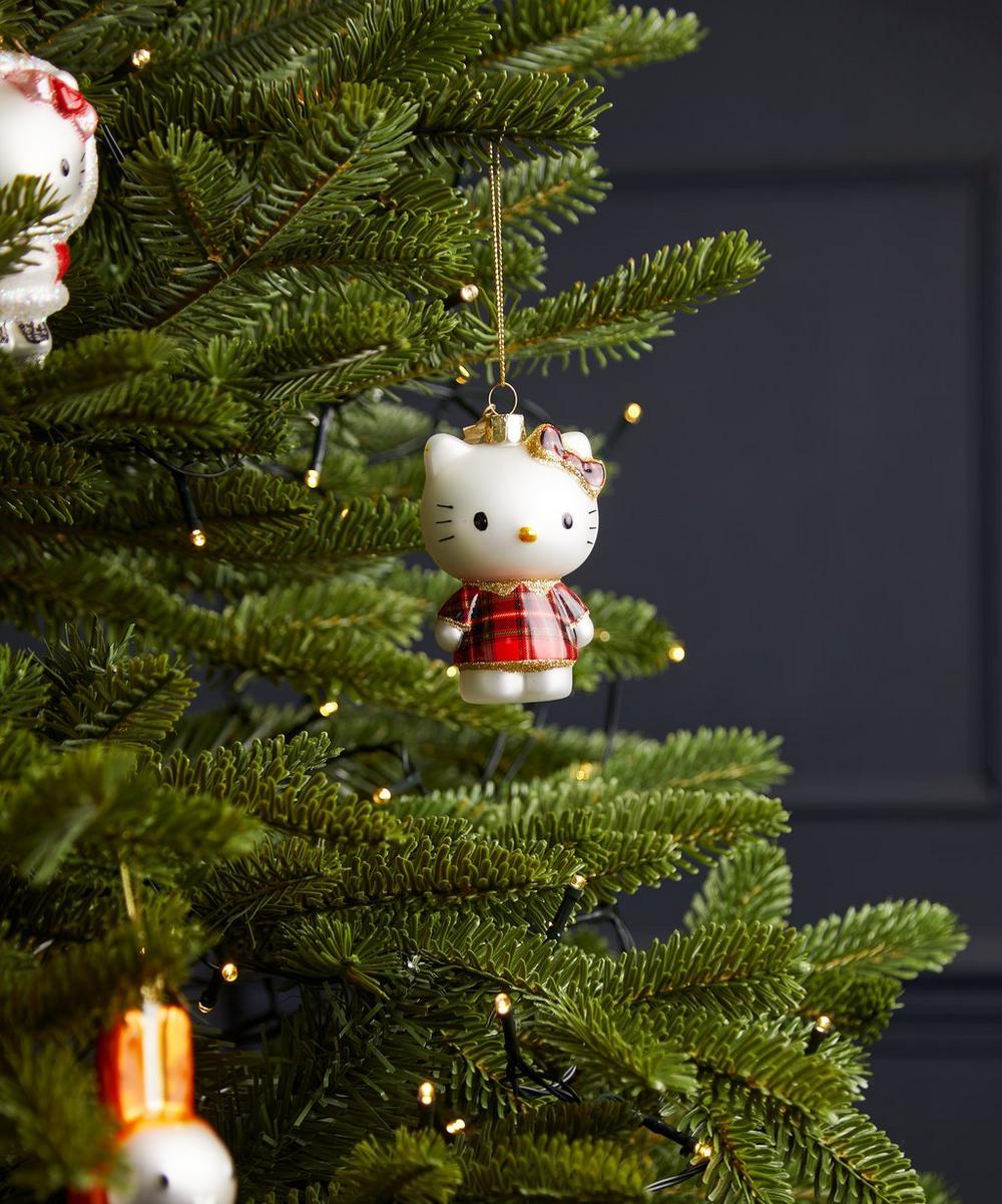 Liberty London Christmas Hello Kitty Tartan Dress Glass Ornament