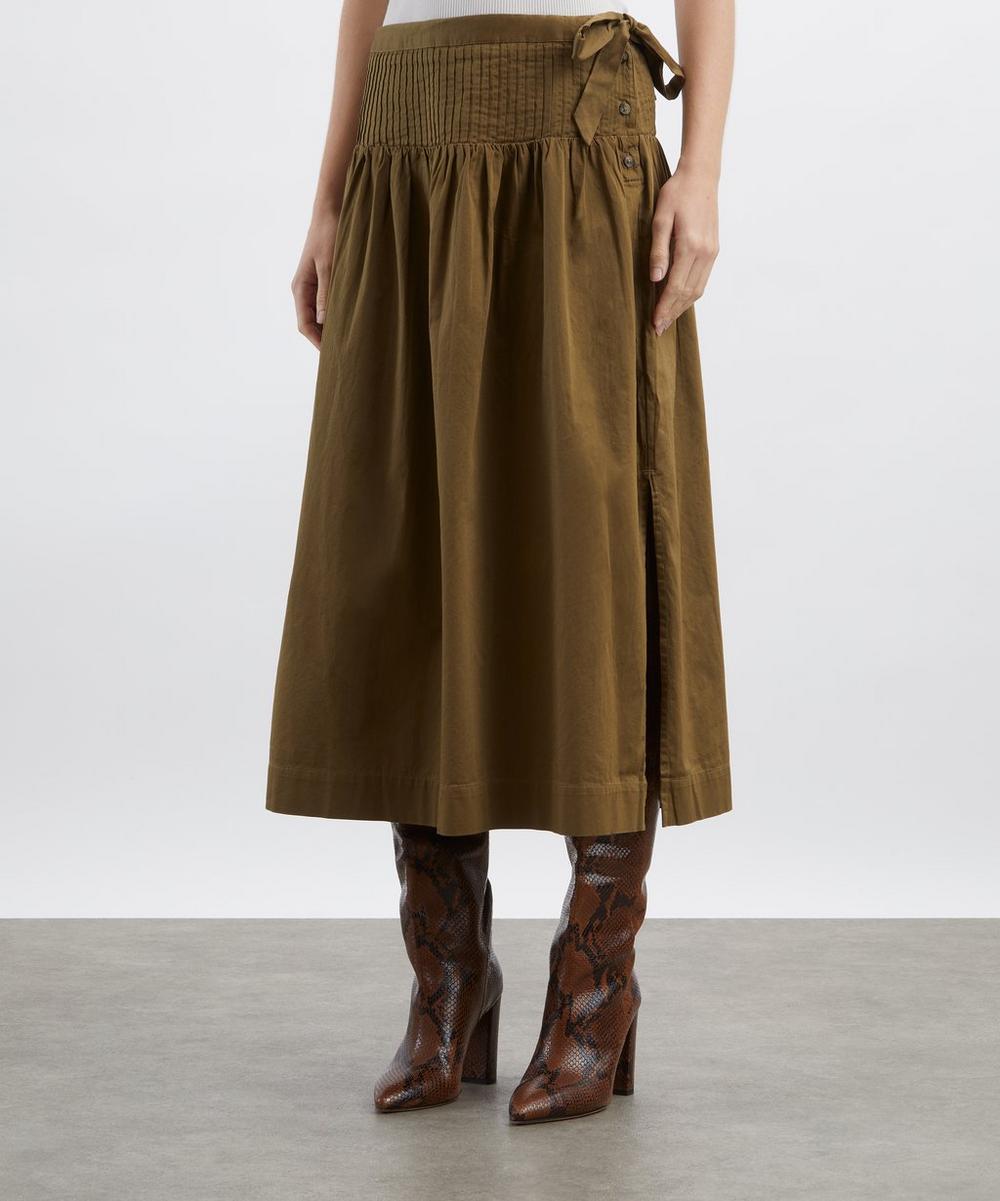 Liberty London Damson Madder Josie Olive Cotton Satin Midi Skirt