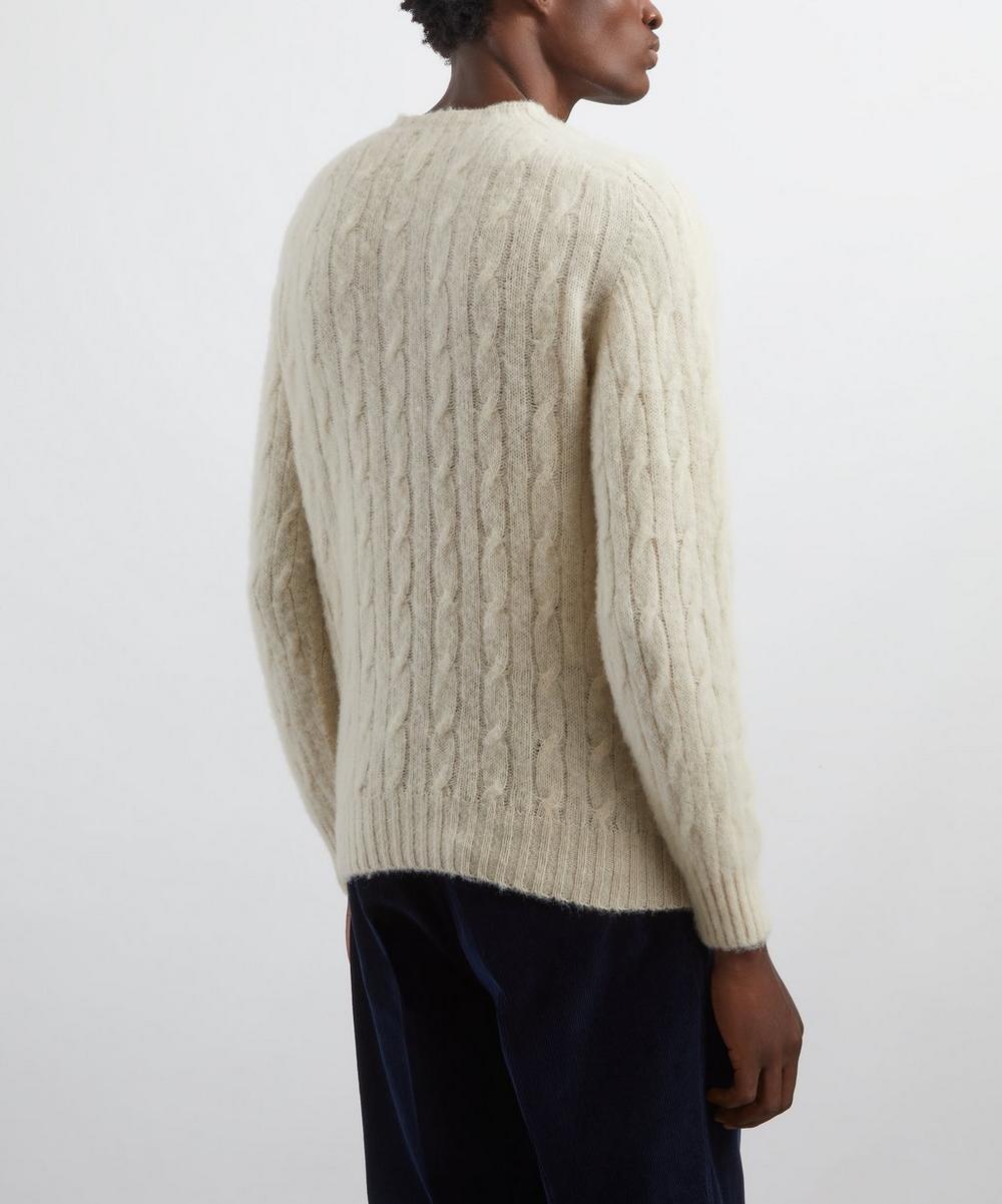 Liberty London Drakes Ecru Brushed Shetland Cable Knit Crew Neck Jumper