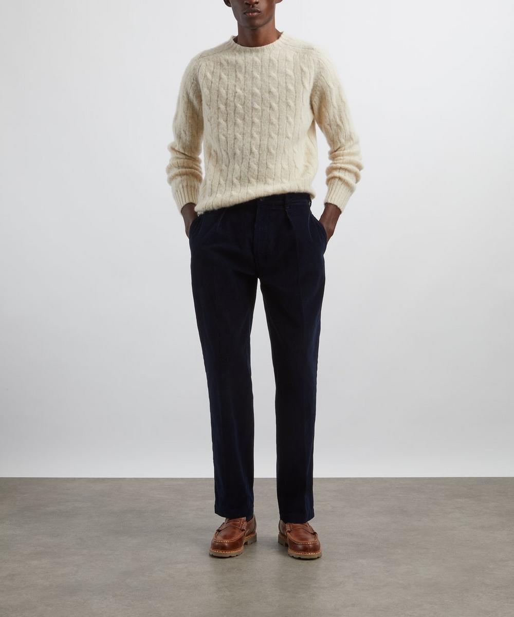 liberty london Drakes Ecru Brushed Shetland Cable Knit Crew Neck Jumper