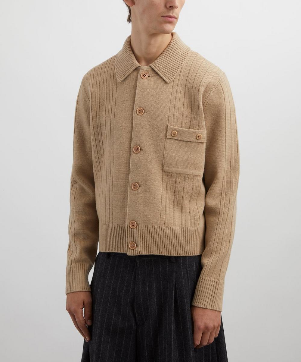 Liberty London Dries Van Noten Beige Ribbed Wool Cardigan