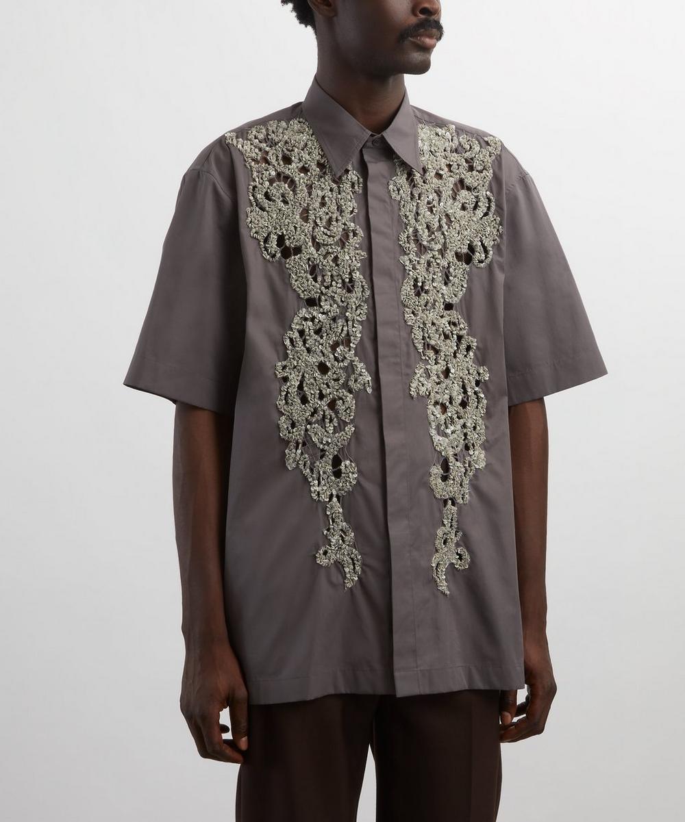 Liberty London Dries Van Noten Grey Embellished Short-Sleeve Shirt