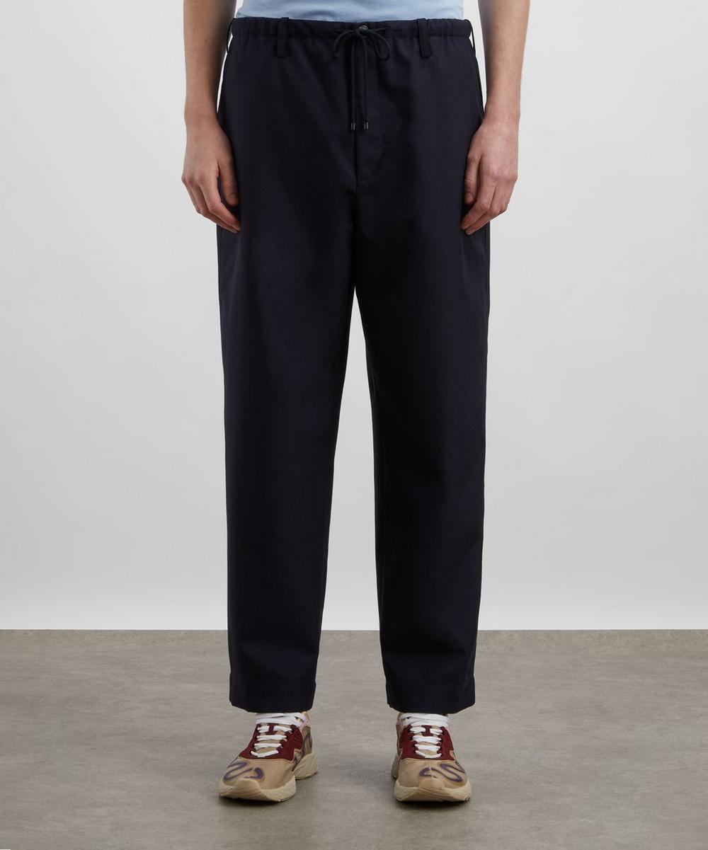 Liberty London Dries Van Noten Navy Drawstring Wool Trousers