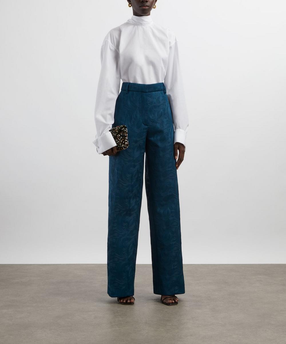liberty london Dries Van Noten Petrol Slouchy Jacquard Trousers
