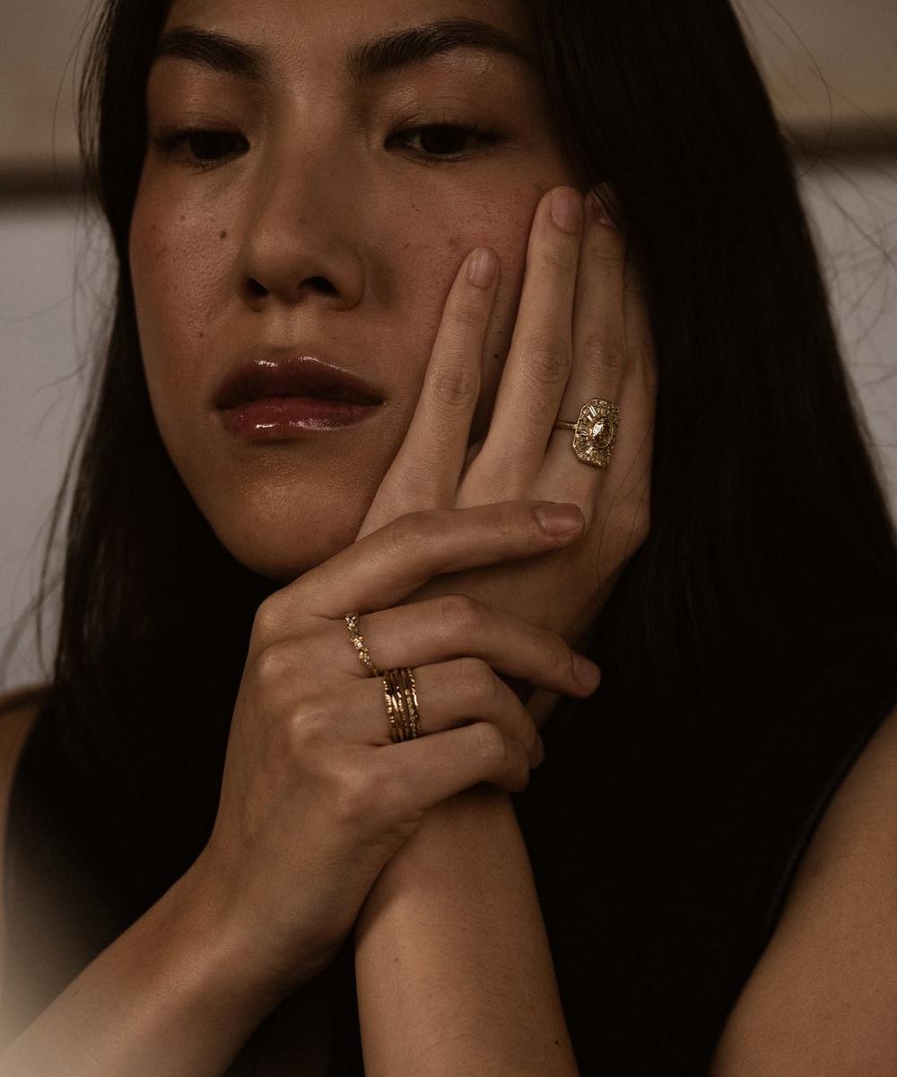 liberty london Ellis Mhairi Cameron 14ct Gold V White Diamond Half Eternity Scatter Ring