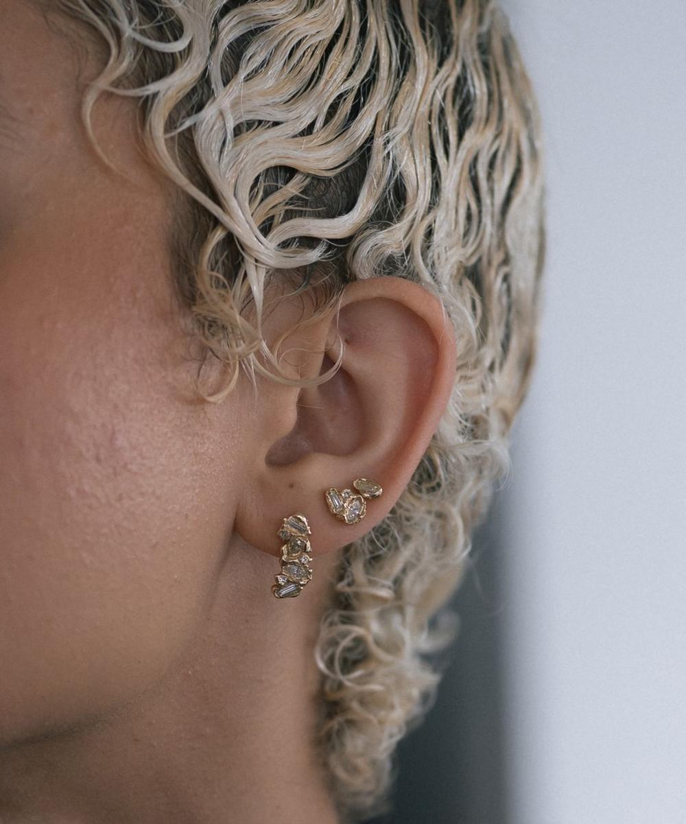 liberty london Ellis Mhairi Cameron 14ct Gold X Lemon Baguette Diamond Scatter Stud Earrings