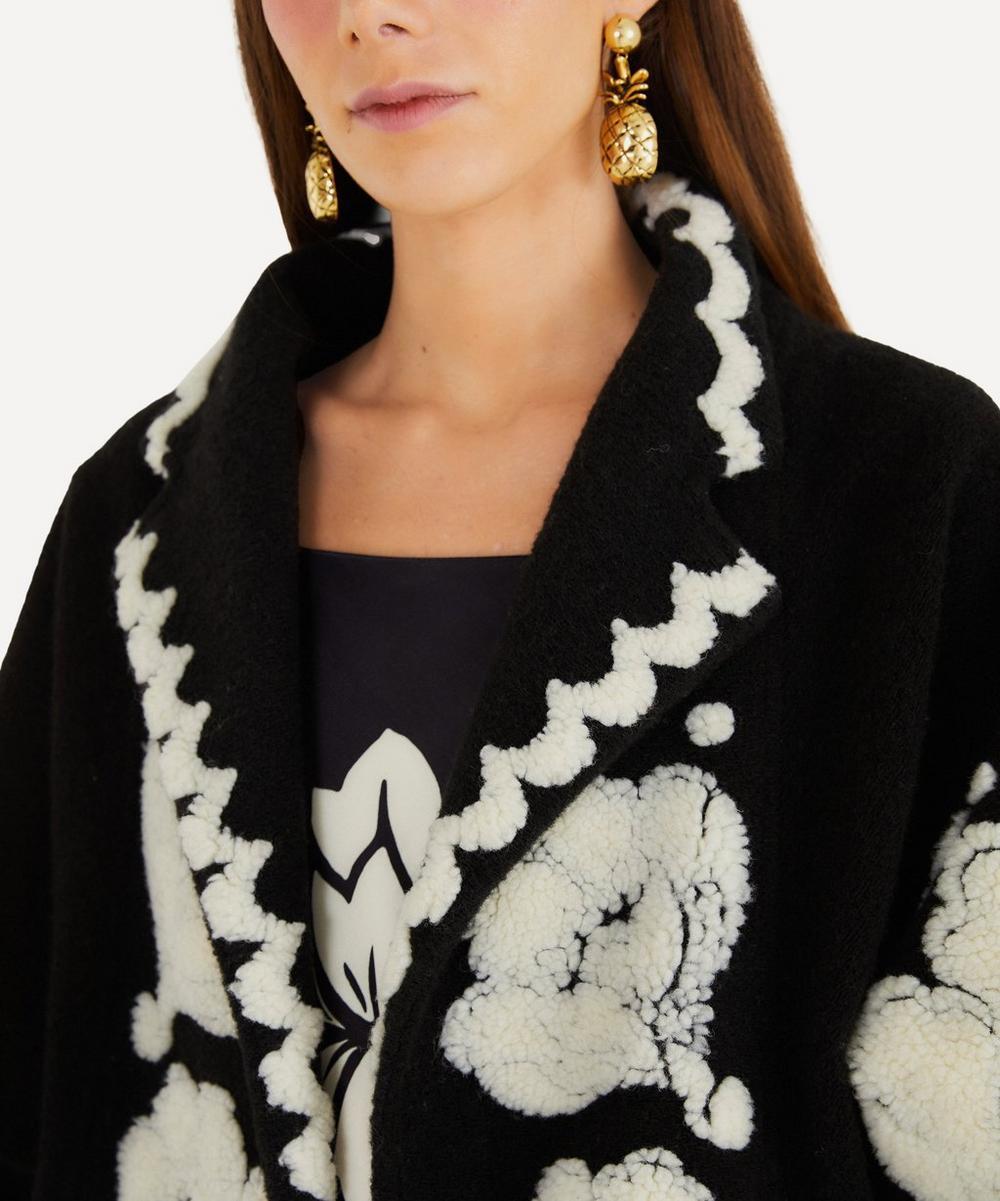 Liberty London FARM Rio Black And White Floral Arabesque Fleece Coat