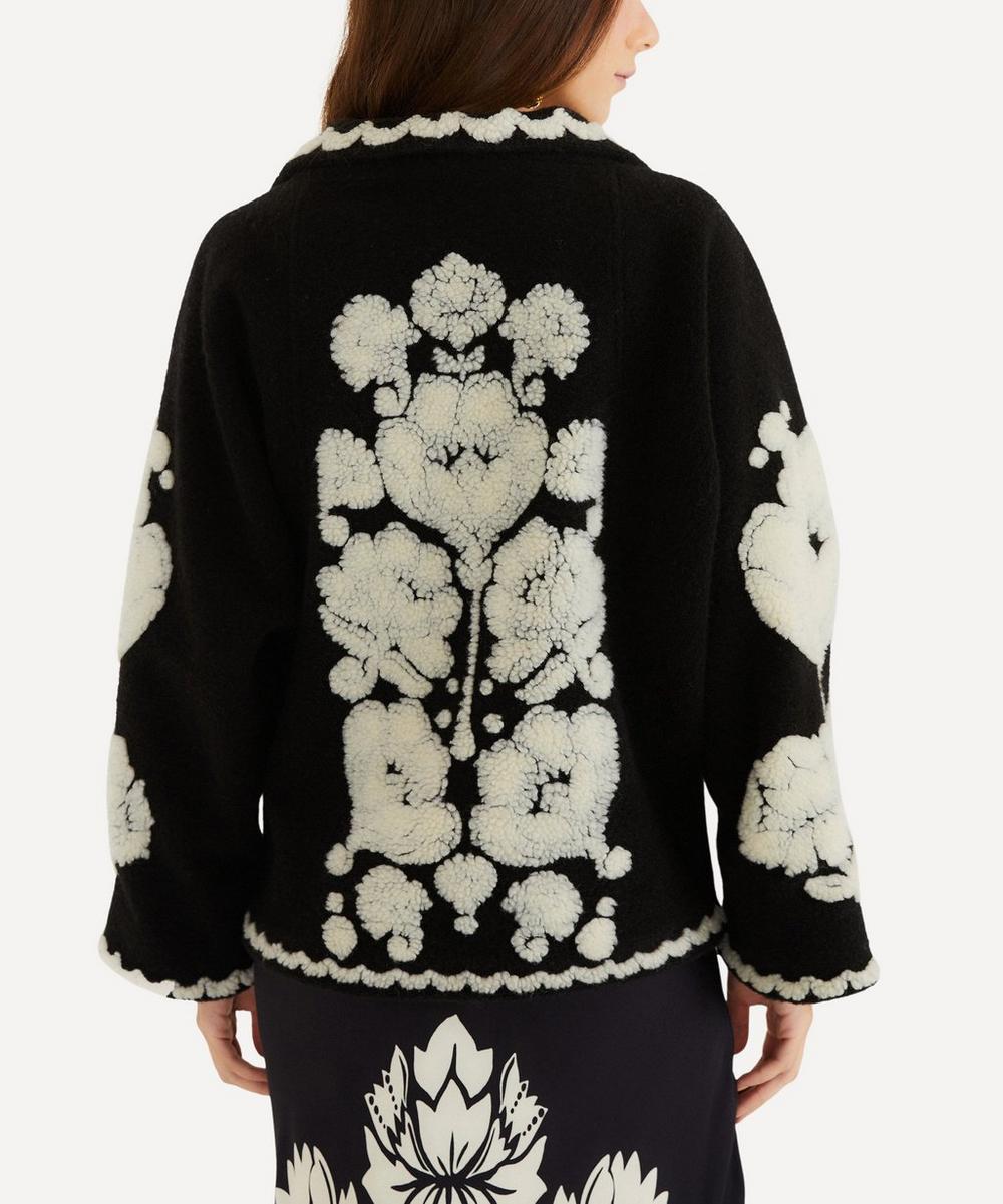 liberty london FARM Rio Black and White Floral Arabesque Fleece Coat