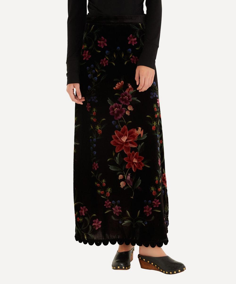 Liberty London FARM Rio Black Belle Garden Scallop Hem Midi Skirt