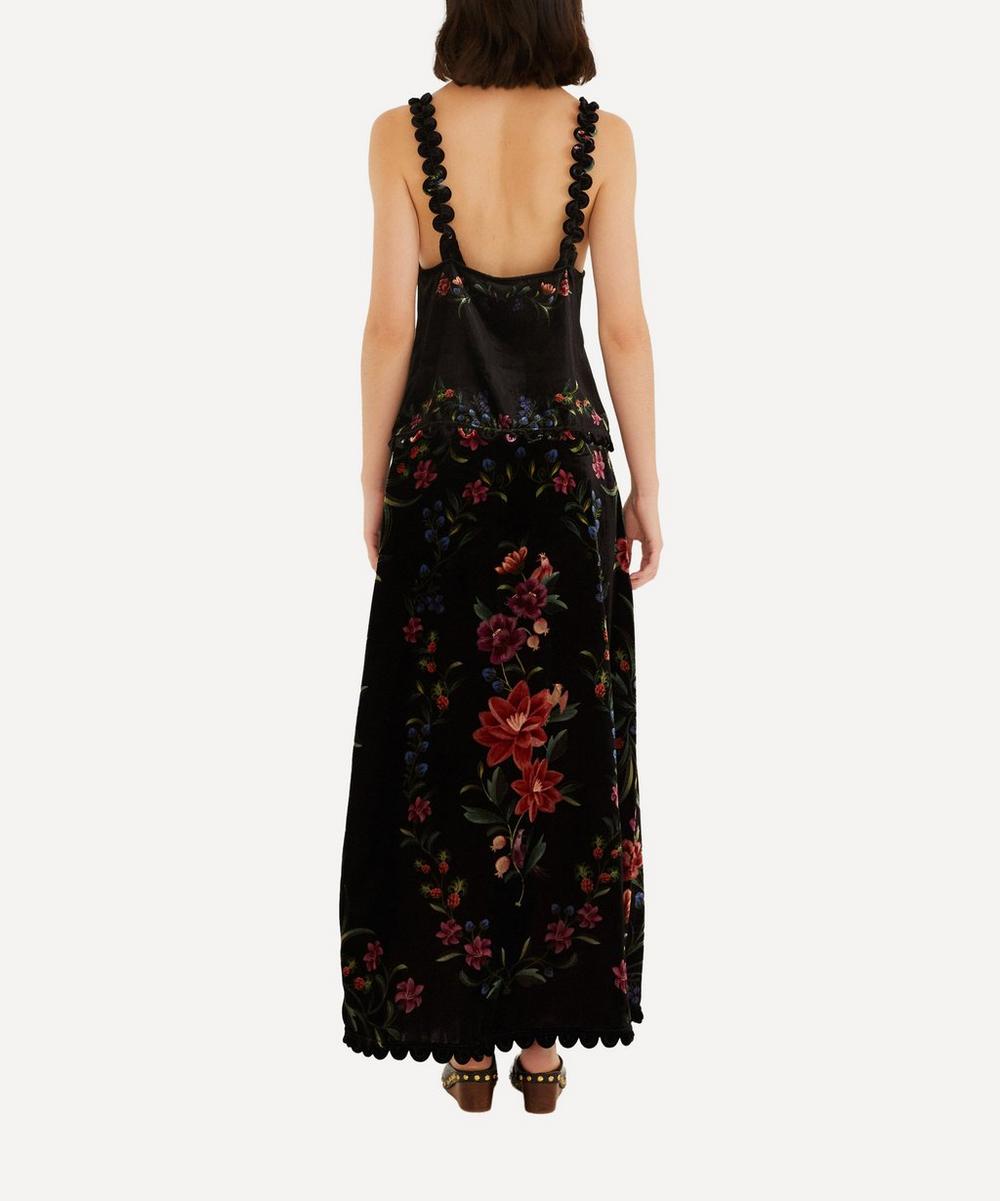 liberty london FARM Rio Black Belle Garden Scallop Hem Midi Skirt