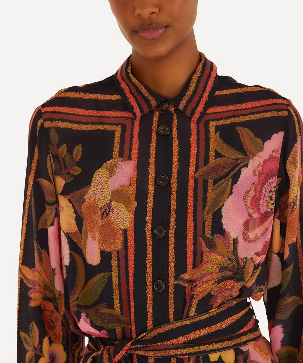 Liberty London FARM Rio Black Chenille Flowers Belted Long-Sleeve Mini Dress