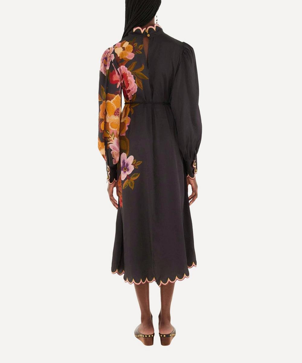 liberty london FARM Rio Black Chenille Flowers Midi Dress