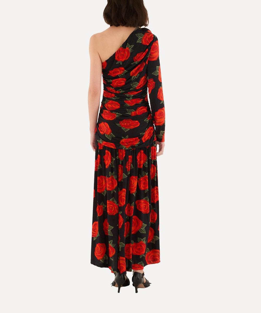liberty london FARM Rio Black Latin Roses Single-Shoulder Midi Dress
