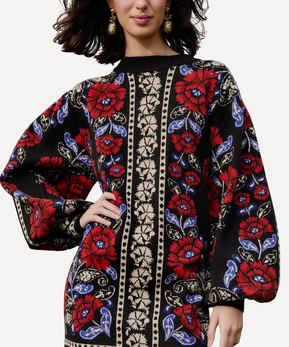 Liberty London FARM Rio Black Mixed Valentina V-Neck Knit Dress